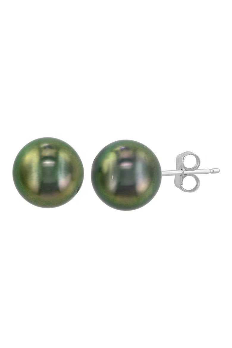 14K White Gold Tahitian Pearl Stud Earrings, Main, color, GREEN