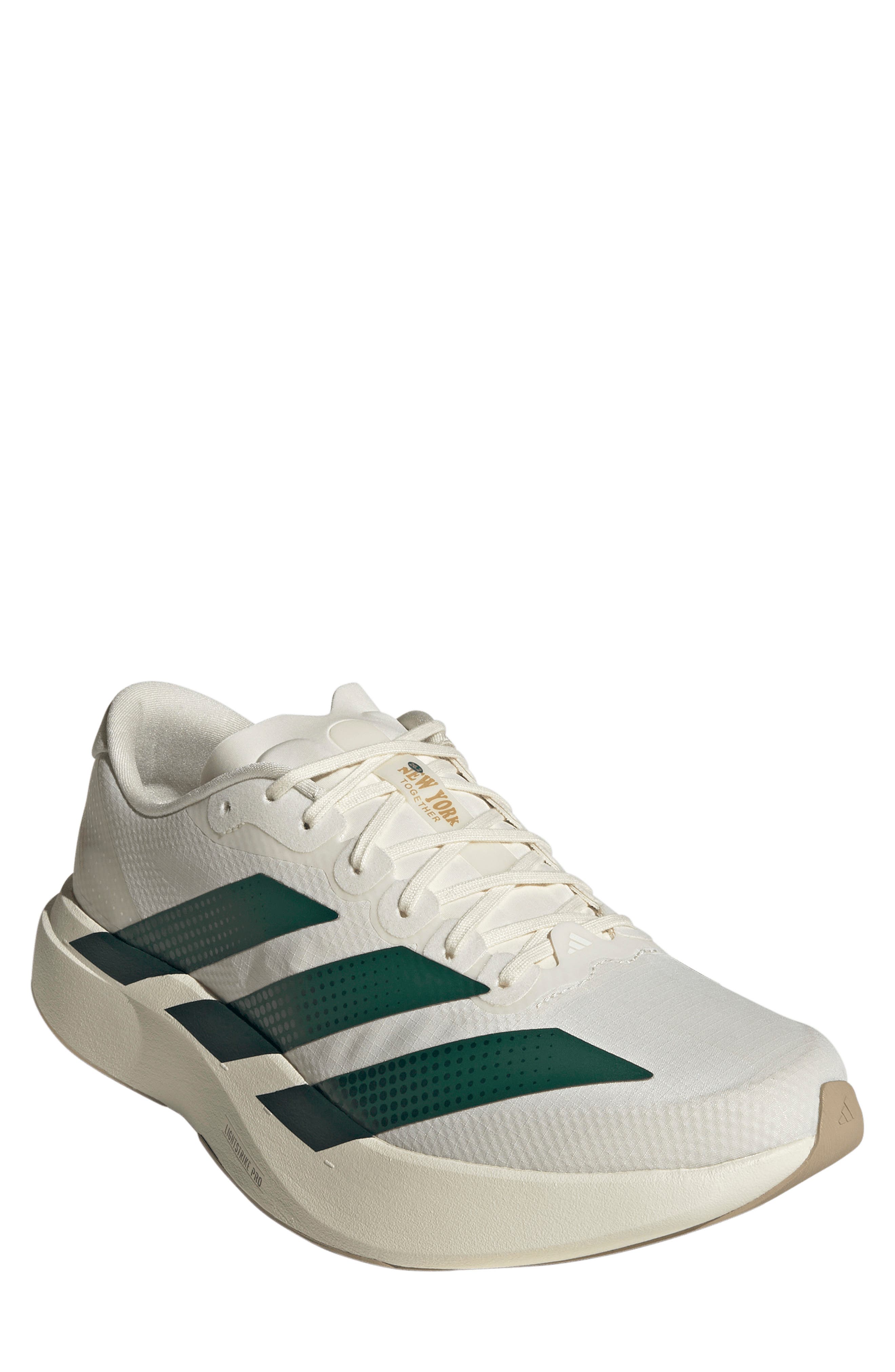 Adizero Evo SL WOVEN Running Shoe, Main, color, OFF WHITE/ GREEN/ ROYAL BLUE