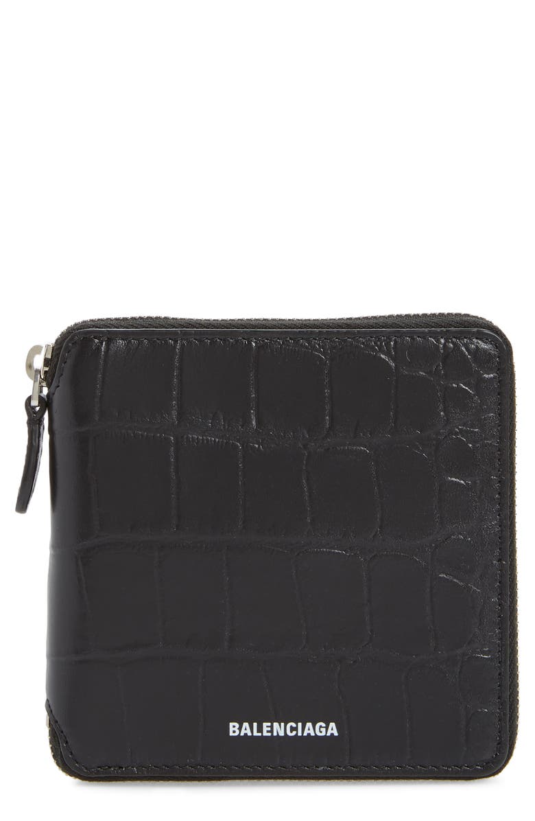 Balenciaga Ville Croc Embossed Leather Square Wallet, Main, color, 