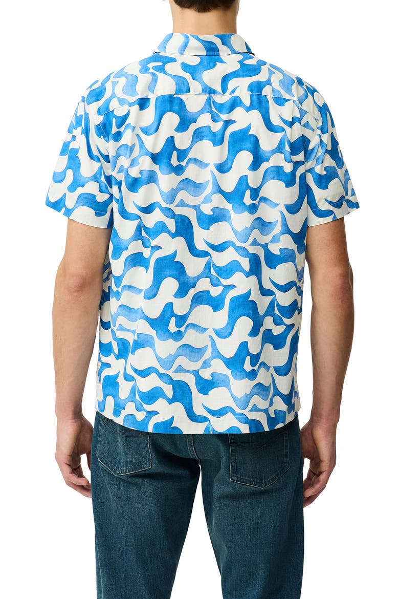 Fireshaw Wave Print Short Sleeve Cotton Button-Up Shirt, Alternate, color, OCEAN