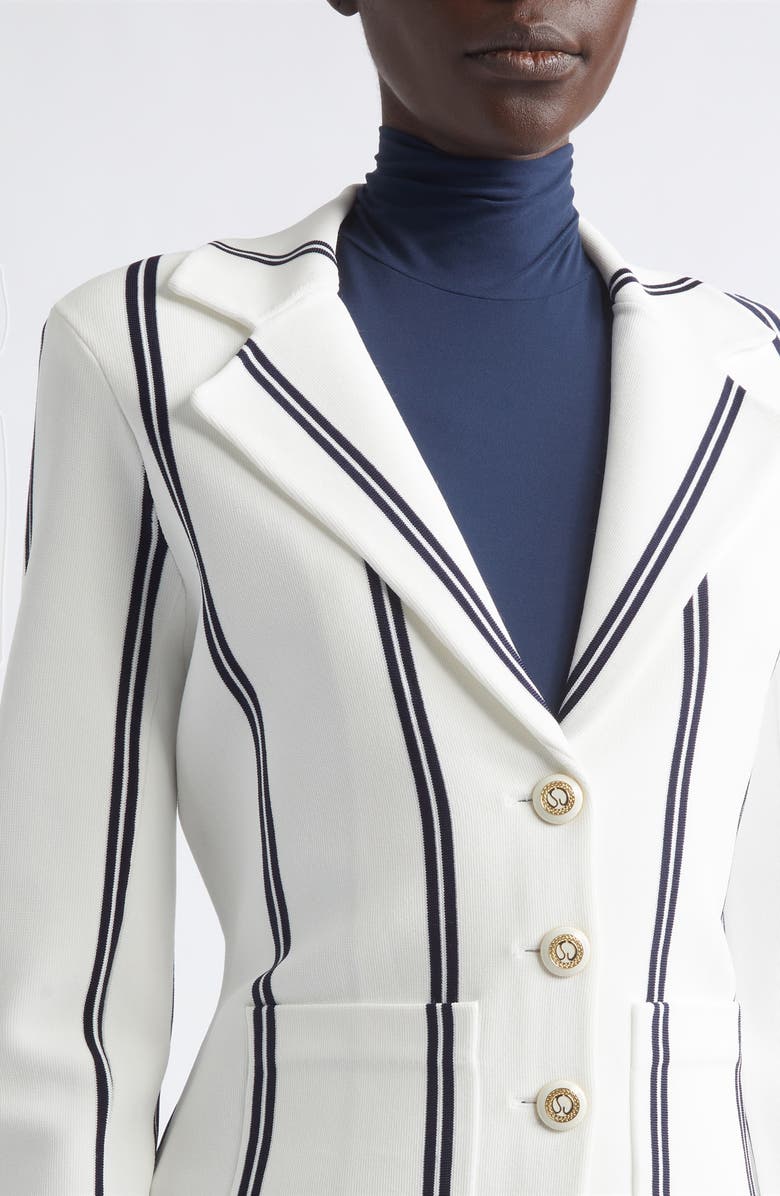 ST. JOHN Carter Stripe Roma Crepe Knit Jacket, Alternate, color, Bright White/ Midnight