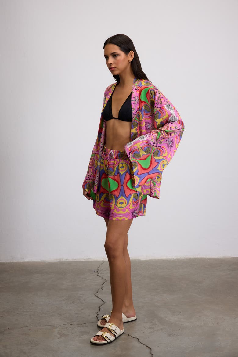 Psychedelic Printed  Blushwave Drawstring Shorts, Alternate, color, Pink