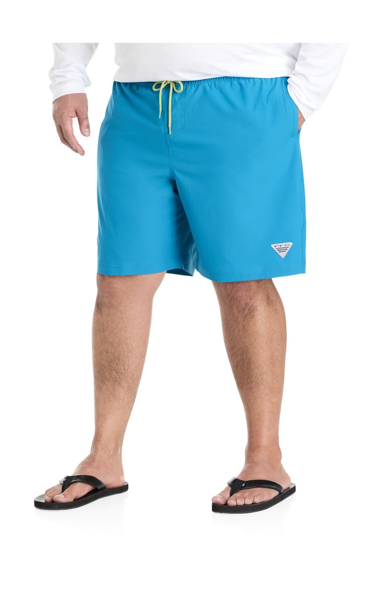 Columbia Big & Tall PFG Rambler Solid Swim Trunks, Main, color, Blue Echo