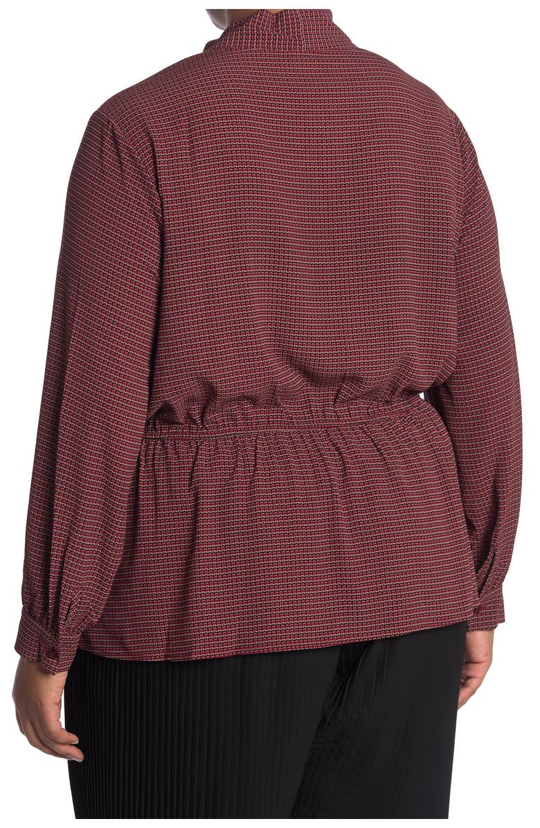 Pleione Tie Neck Button-Down Geometric Print Peplum Blouse, Alternate, color, 