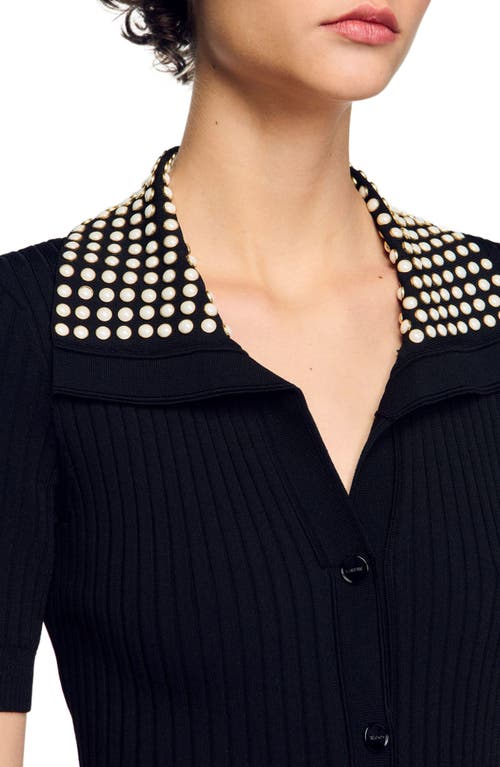 Sandro Knit Maxi Dress With Studs In Black