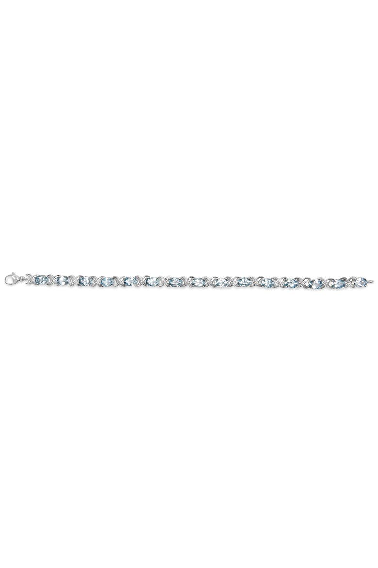 Silver 16.0 Cttw Oval Blue Topaz and Diamond Accent Tennis X Link Bracelet, Alternate, color, White