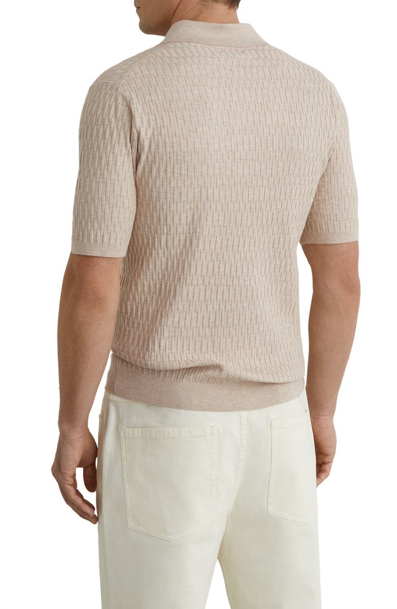 Reiss Era Basket Weave Knit Polo Sweater, Alternate, color, Oatmeal Brown