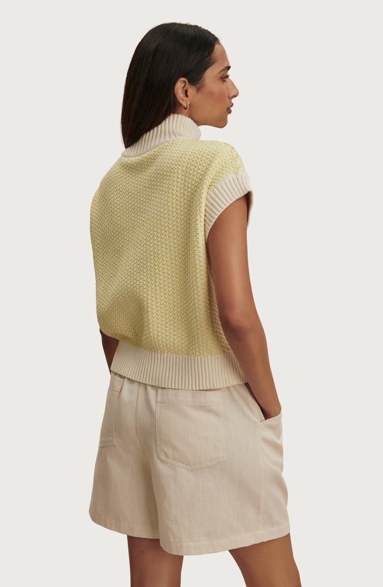 Varley Fowley Quarter Zip Short Sleeve Sweater, Alternate, color, Snow White / Limeade