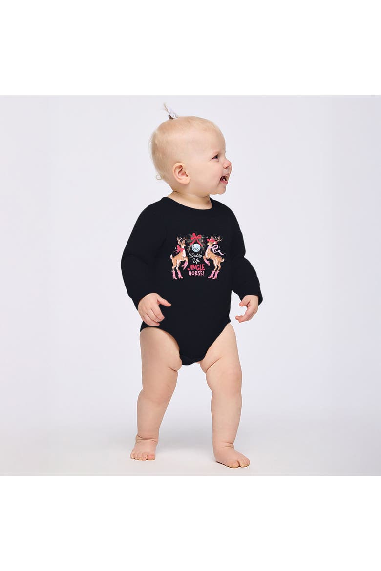 Giddy Up Jingle Horse Reindeer Fleece BodySuit (Baby), Main, color, Black