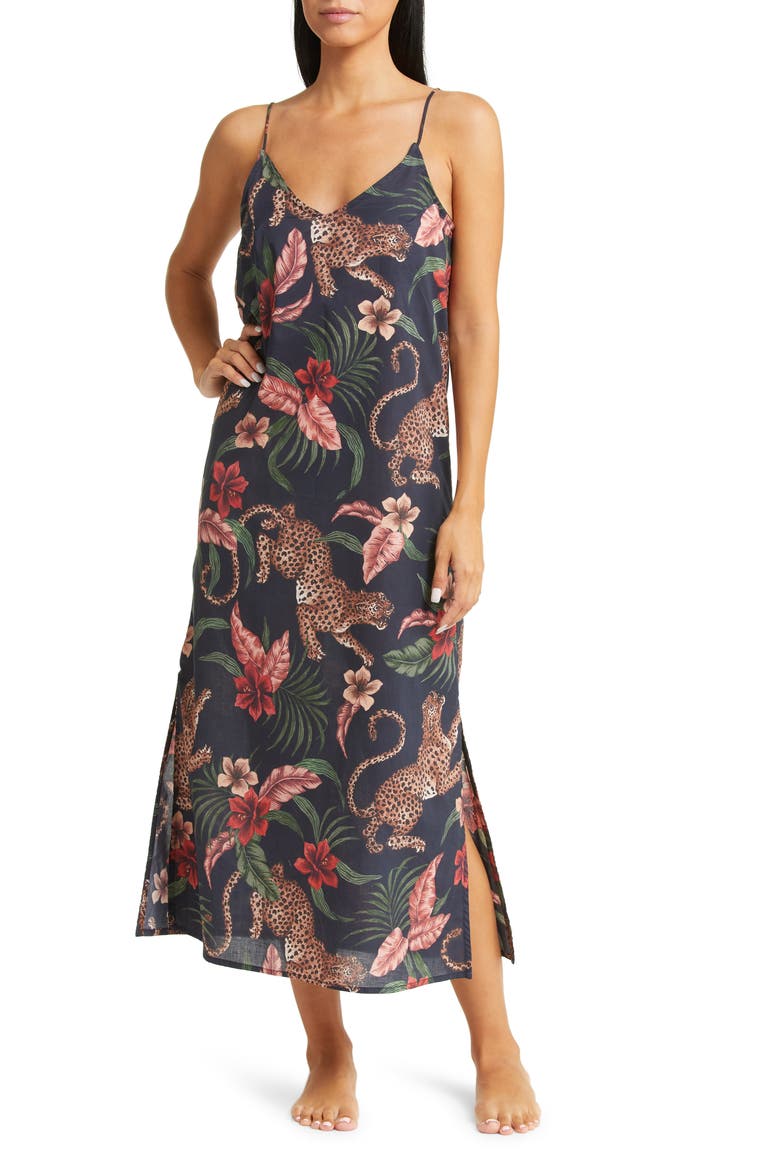 Floral Cotton Nightgown, Main, color, SOLEIA NAVY