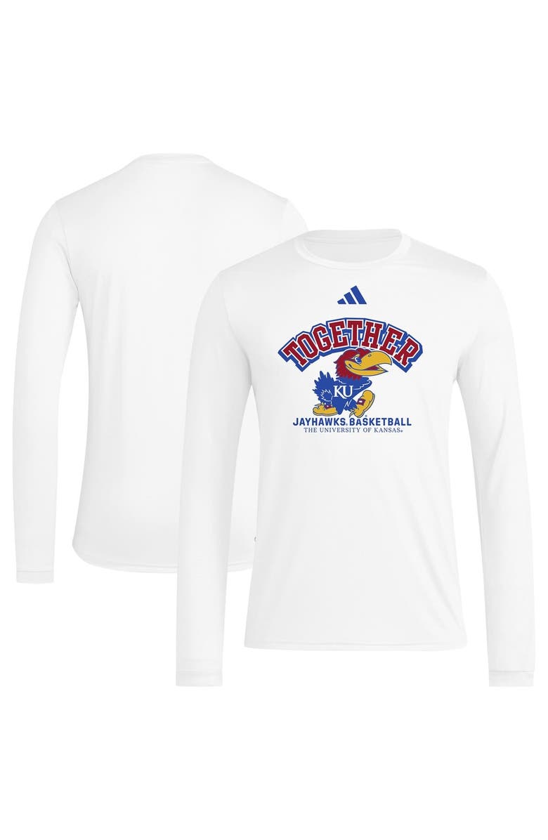 adidas Men's adidas White Kansas Jayhawks Together On-Court Pregame Long Sleeve T-Shirt, Alternate, color, 