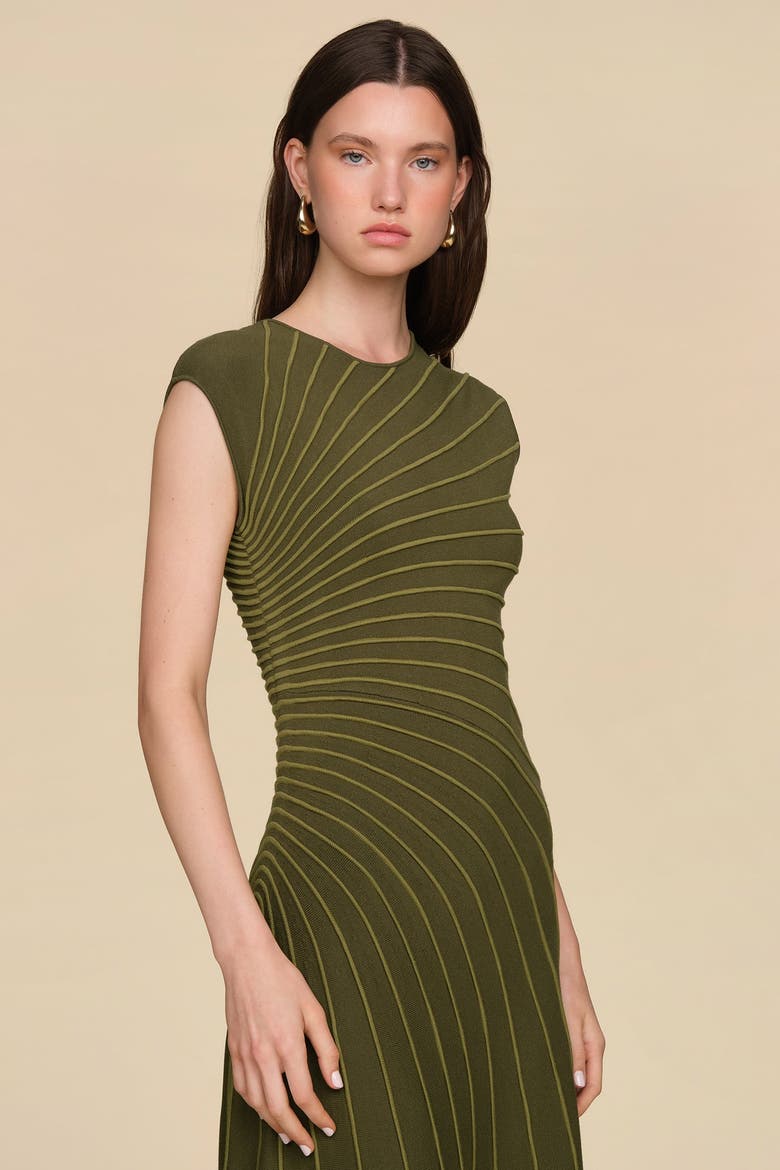 Freya Pleated Knit Dress, Alternate, color, GREEN JUNIPER