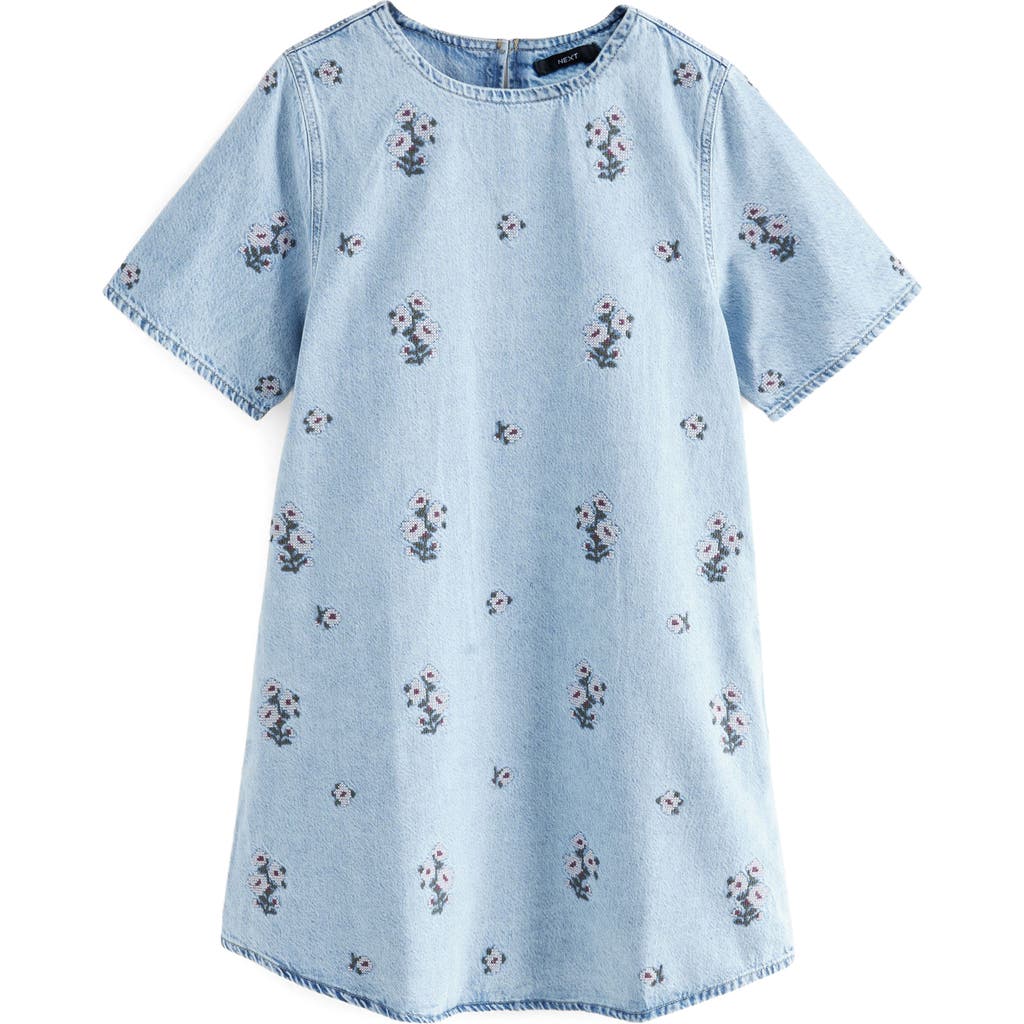 Next Floral Cross-stitch Denim Shift Dress