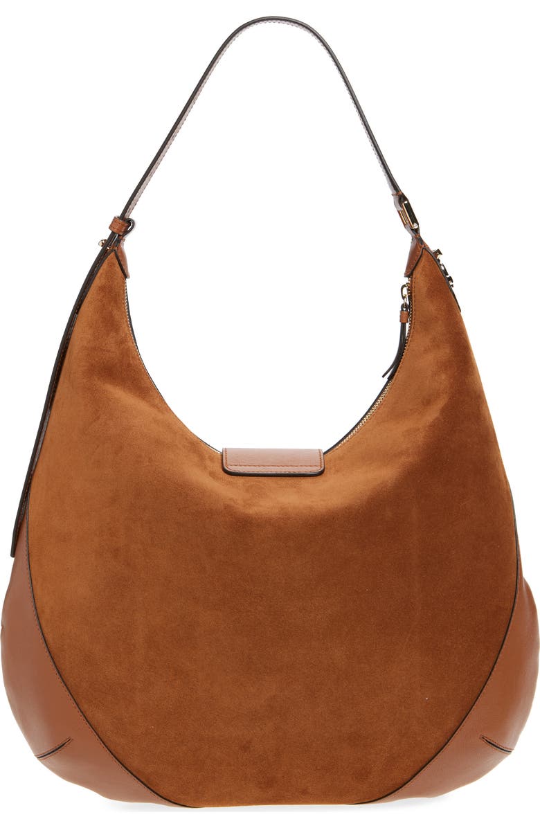 Jimmy Choo Bar Medium Leather Hobo Shoulder Bag, Alternate, color, Tan/ Tan/ Shiny Gold