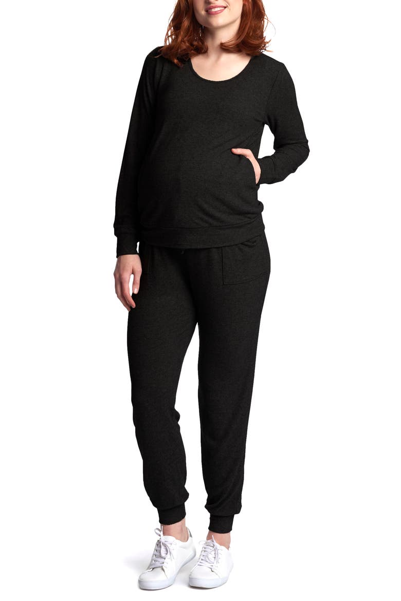 Whitney During & After 2-Piece Maternity/Nursing Top & Pant Set, Main, color, BLACK