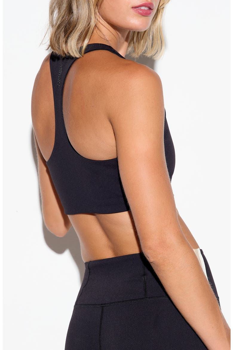 Infinity Longline Sports Bra, Alternate, color, BLACK/ TERRA COTTA