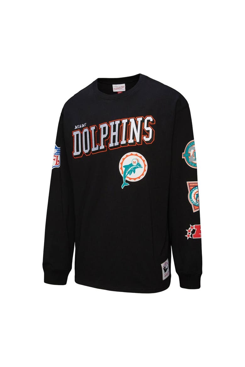 Men's Mitchell & Ness  Black Miami Dolphins Training Camp Vintage Logos Long Sleeve T-Shirt, Alternate, color, Black