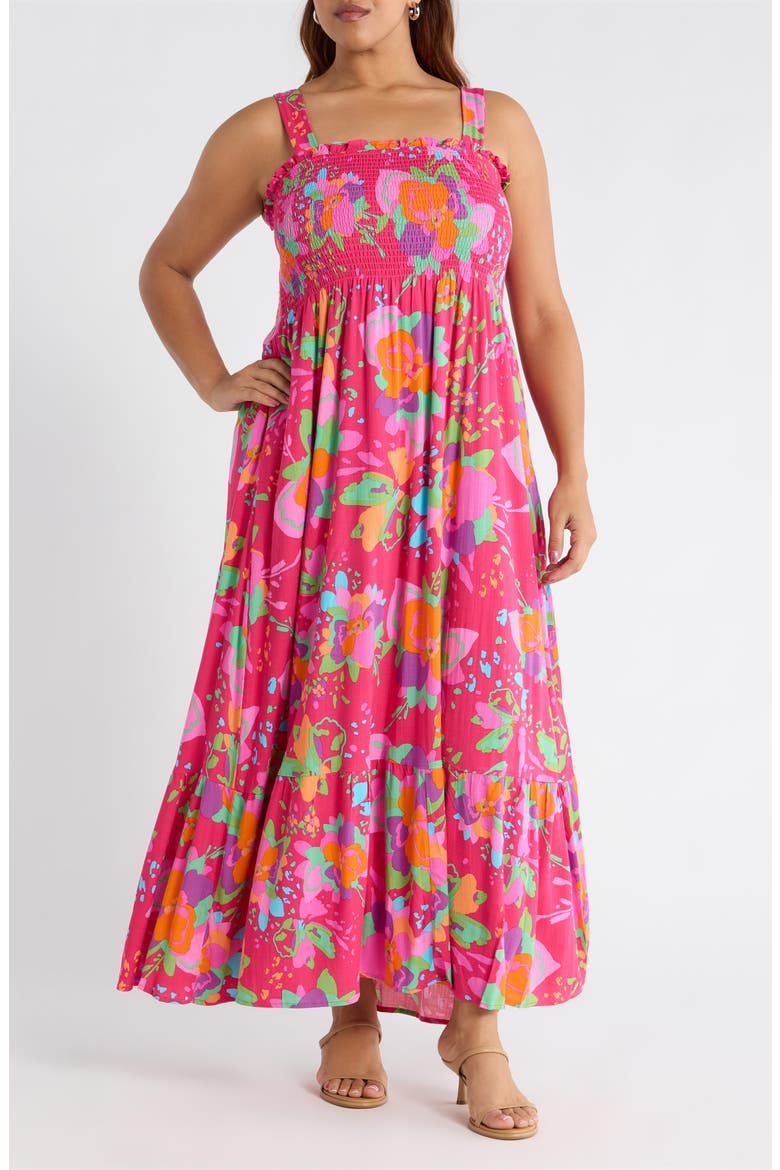 Himera Floral Kells Smocked Maxi Sundress, Main, color, FUCHSIA-MULTI