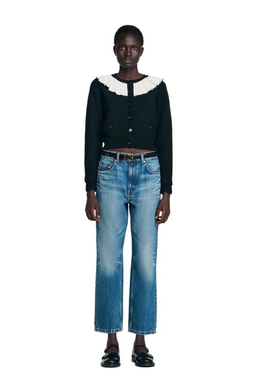 Sandro Cardigan With Contrast Collar In Black