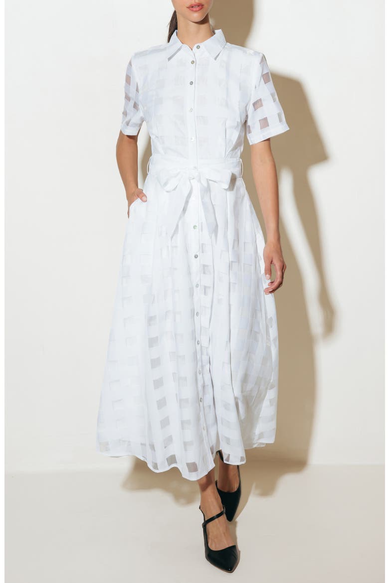 Basketweave Organza Maxi Shirtdress, Alternate, color, WHITE