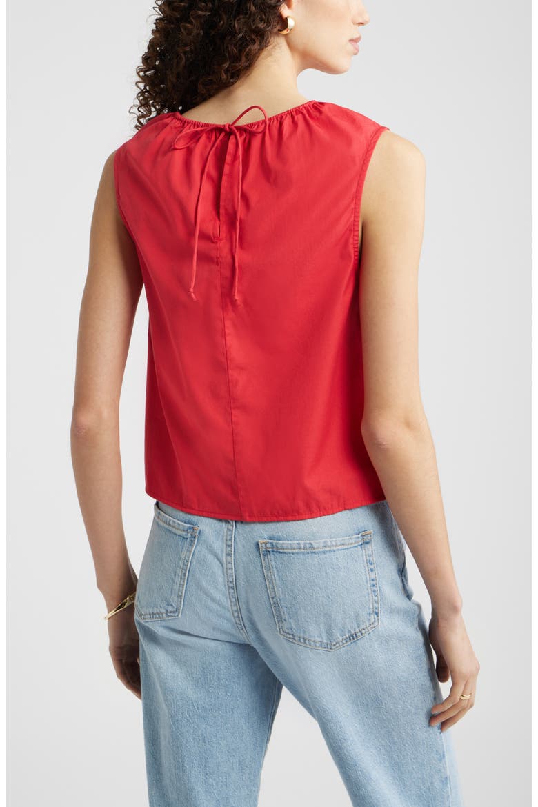 Floral Gathered Neck Poplin Sleeveless Top, Alternate, color, RED SAUCY