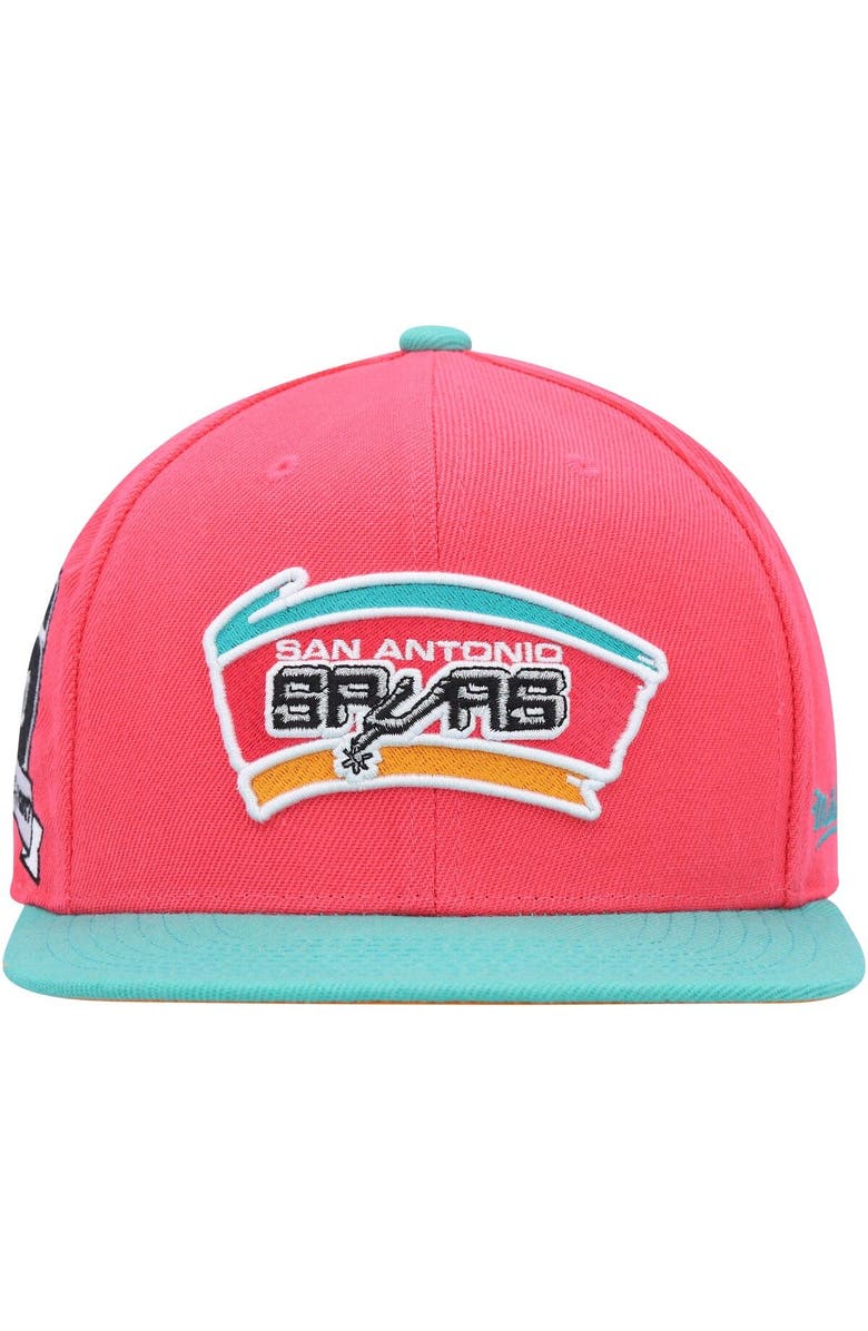 Mitchell & Ness Men's Mitchell & Ness Pink/Teal San Antonio Spurs Hardwood Classics 35th Anniversary Team Side Fitted Hat, Alternate, color, 