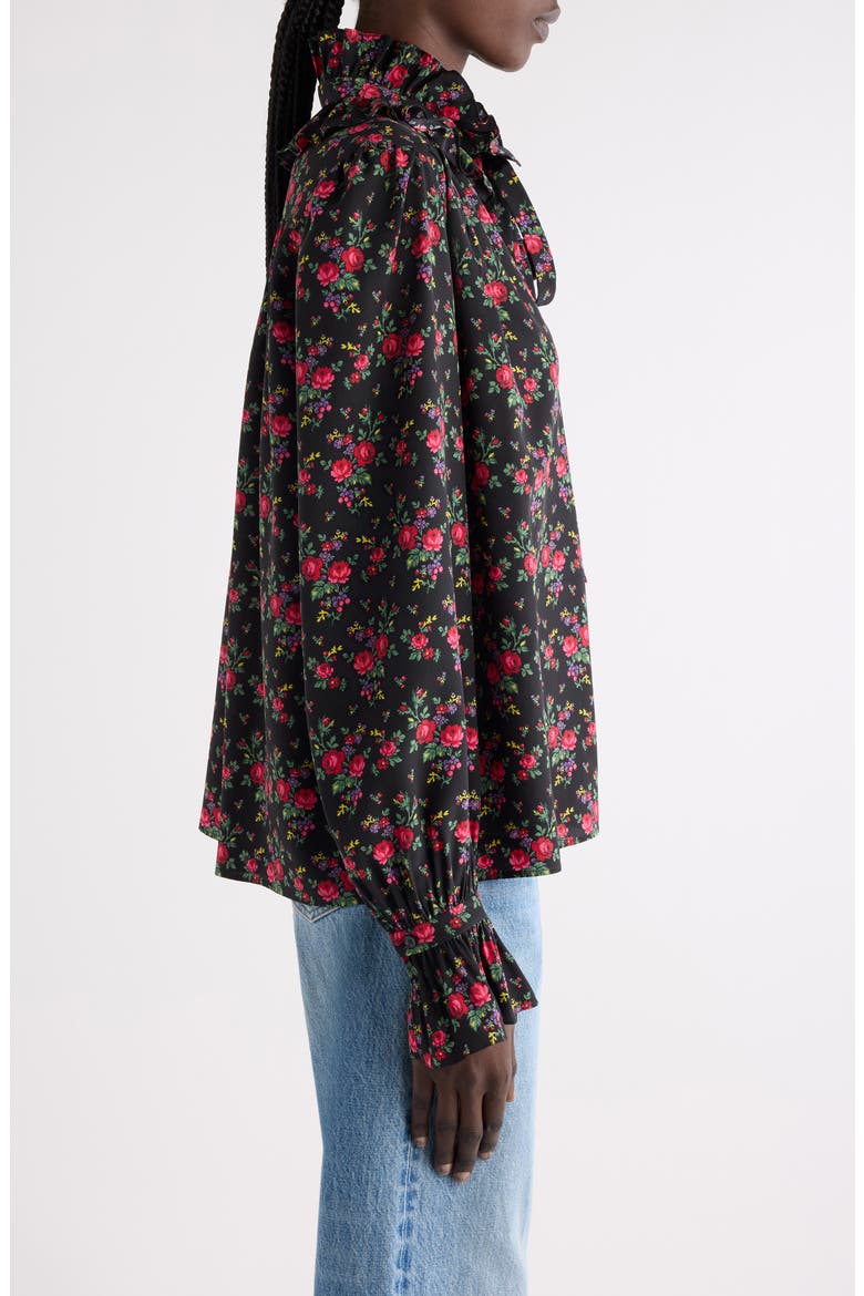 Print Silk Crêpe de Chine Button-Up Shirt, Alternate, color, MULTI COLOR BLACK