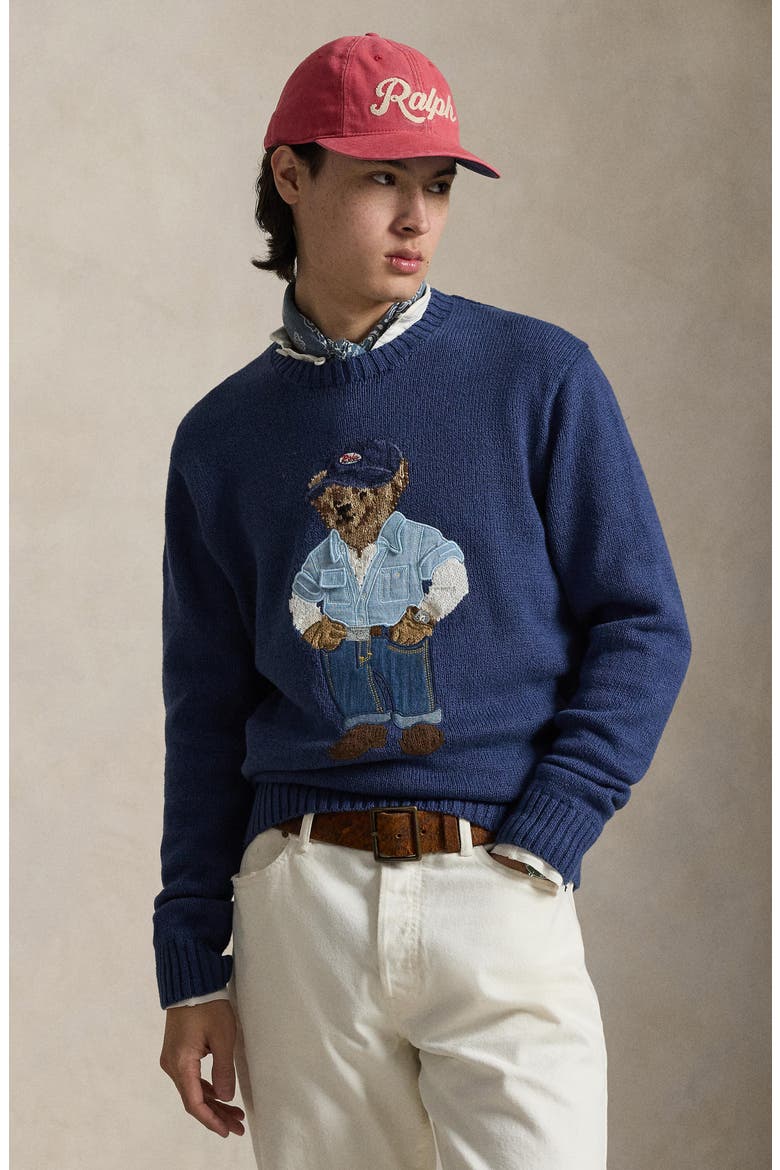 Polo Bear Linen & Cotton Sweater, Alternate, color, LIGHT NAVY