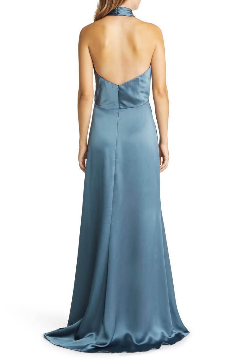 Halter Neck Satin Gown, Alternate, color, PETROL