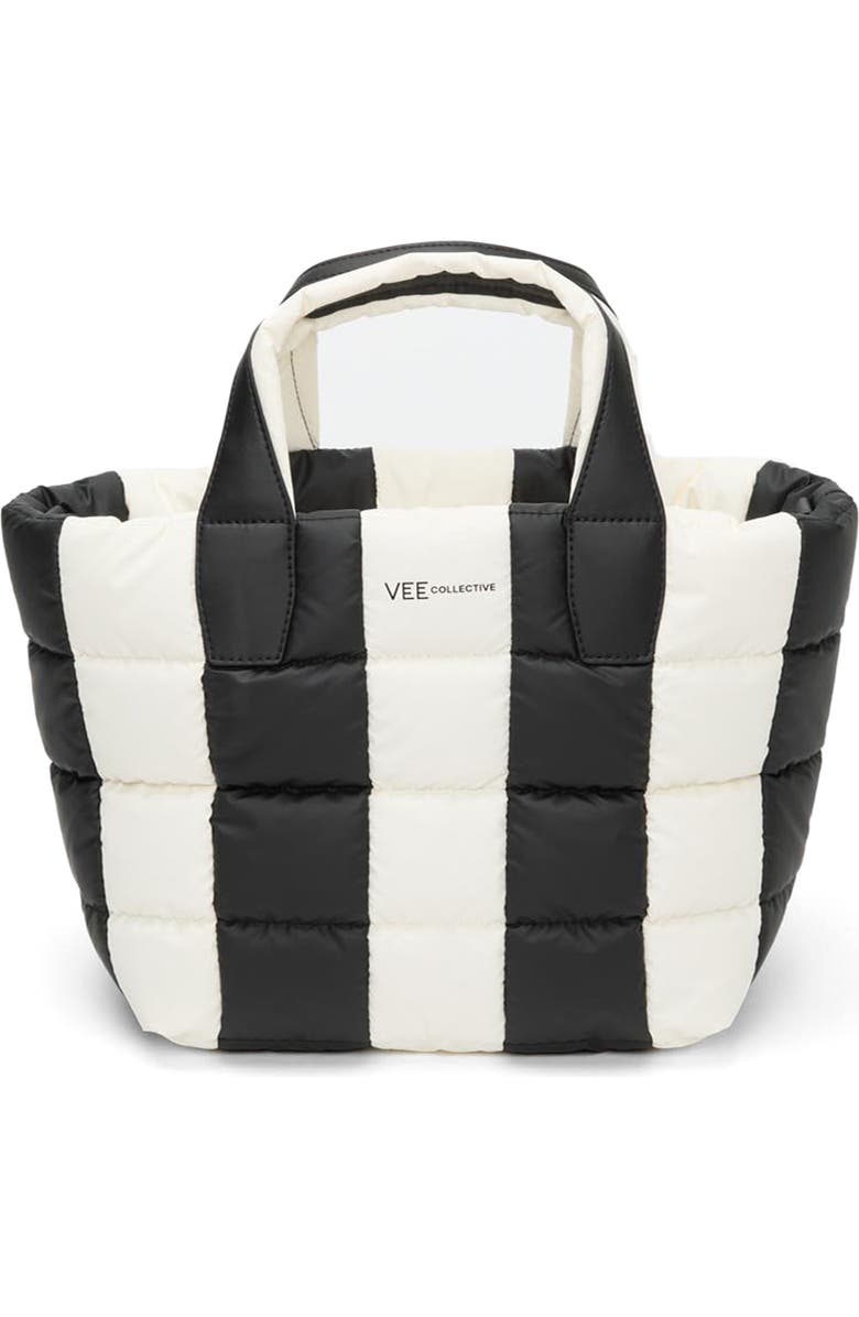 VeeCollective Small Porter Colorblock Recycled Nylon Tote, Main, color, Black - Marshmallow Stripes