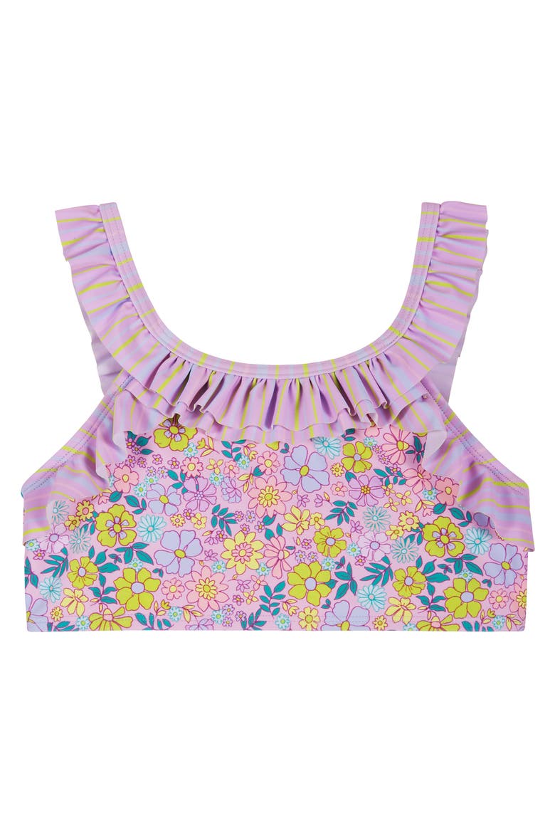 Kids' Floral Ruffle Two-Piece Swimsuit & Headband Set, Alternate, color, PURPLE FLORAL