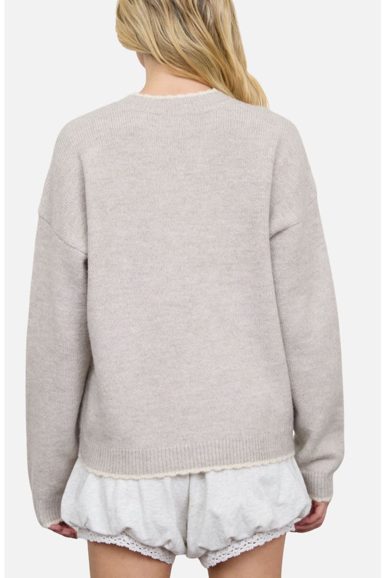 Contrast Trim Crew Sweater, Alternate, color, LIGHT TAUPE