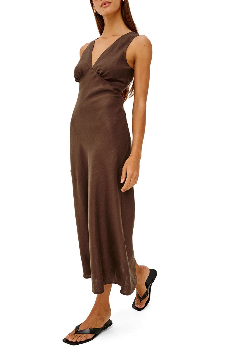 Rails Avianna Plunge Neck Linen Dress, Alternate, color, Espresso