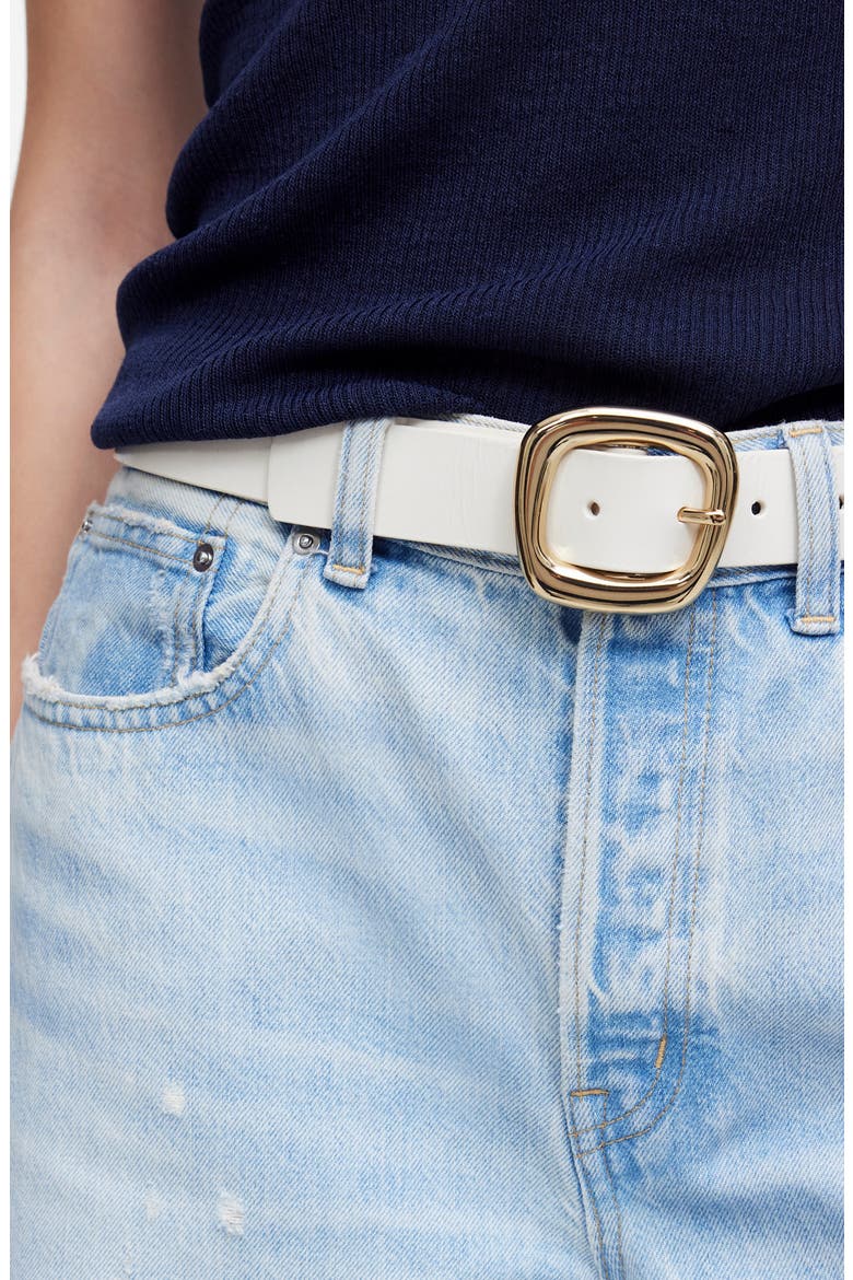 Puffy Buckle Leather Belt, Alternate, color, IVORY