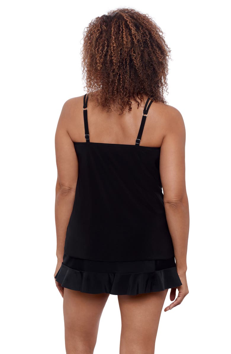 Aqua Green High Neck Keyhole Full Coverage Adjustable Tankini Swimsuit Top, Alternate, color, Black