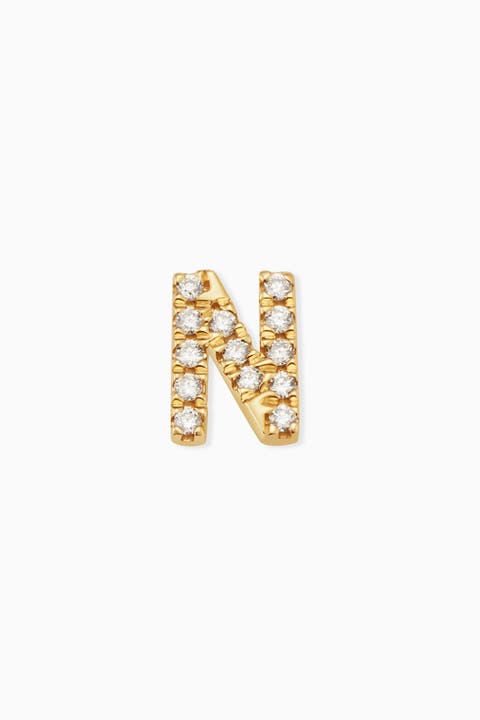 14K Gold Luxe Letter Diamond Initial Single Stud