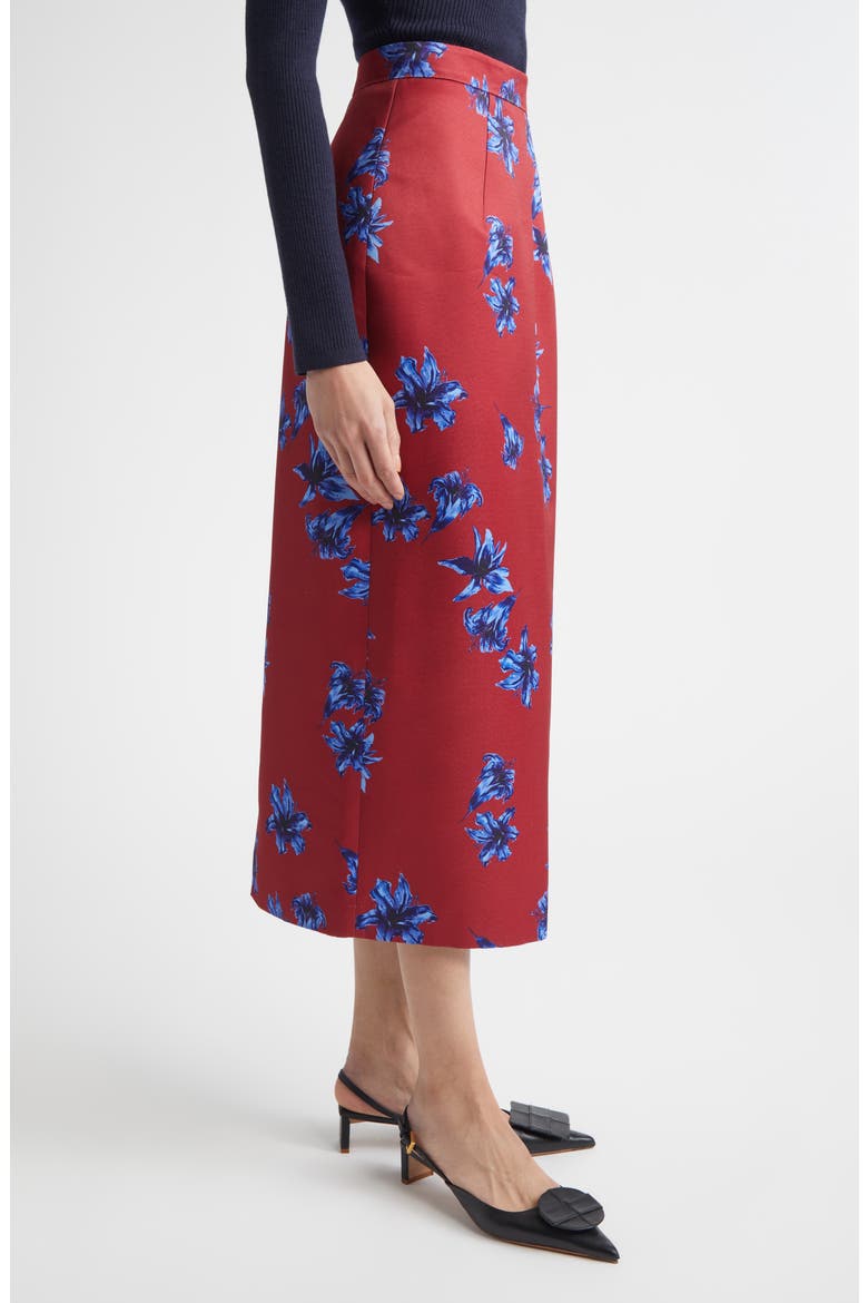Lorelei Festive Lilies Faille Midi Skirt, Alternate, color, FESTIVE LILLIES RED BLUE