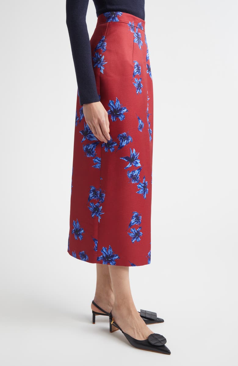 Emilia Wickstead Lorelei Festive Lilies Faille Midi Skirt, Alternate, color, Festive Lillies Red Blue