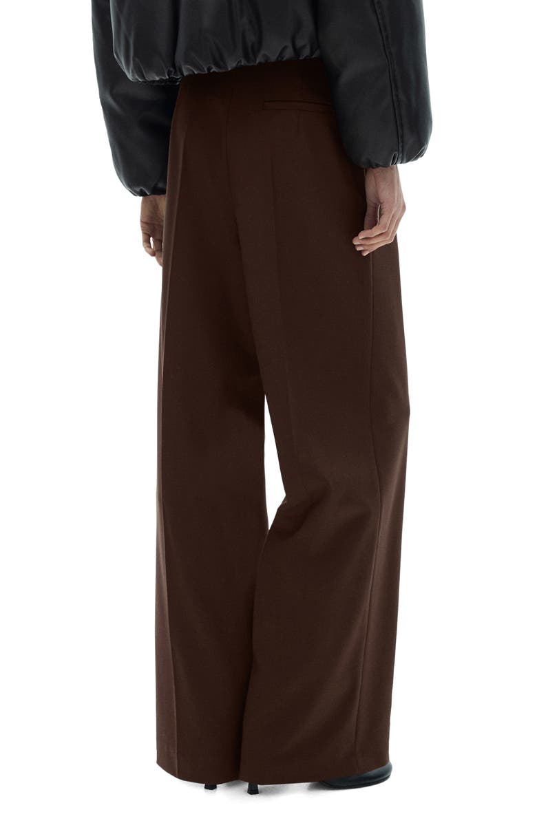 MANGO Pleated Wide Leg Pants, Alternate, color, Brown