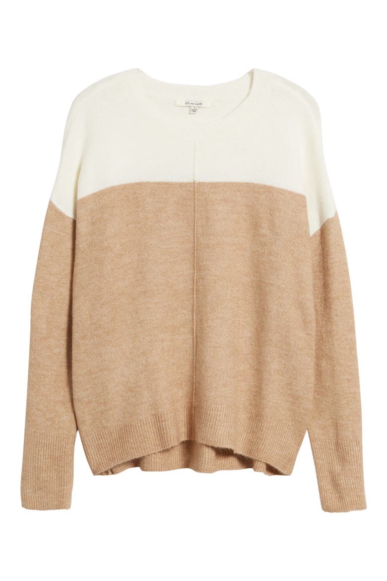 Colorblock Crewneck Sweater, Alternate, color, KHAKI