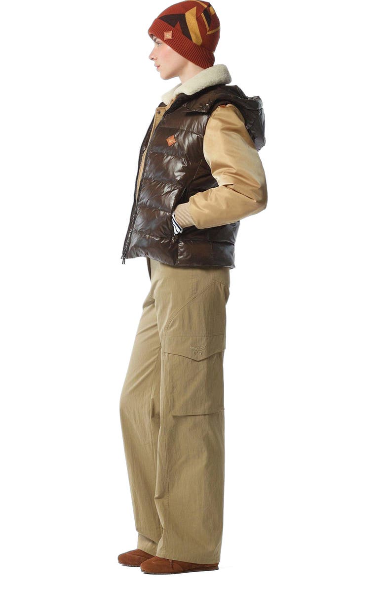 MCM Puffer Down Vest w/ Detachable Hood in Recycled Nylon, Alternate, color, Brown