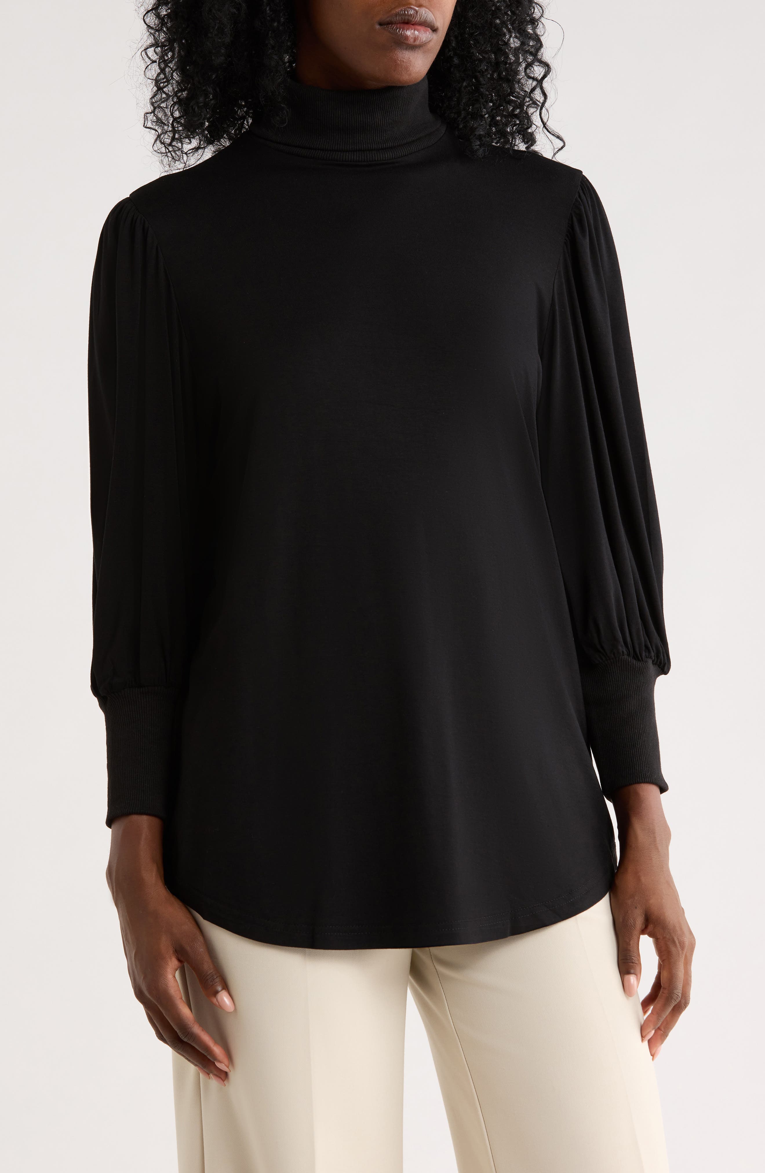 Mock Neck Ruched Sleeve Top