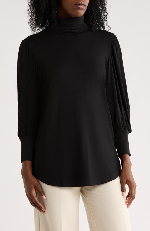 Mock Neck Ruched Sleeve Top