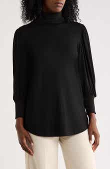 Mock Neck Ruched Sleeve Top