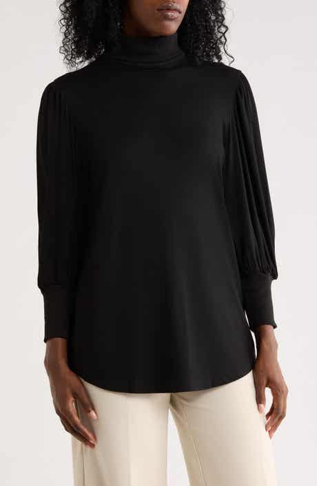 Mock Neck Ruched Sleeve Top