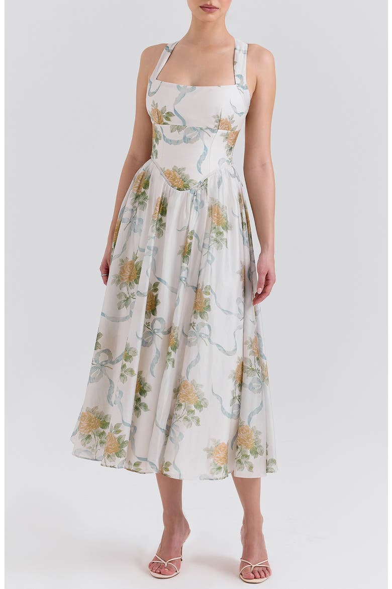 Minerva Floral Print Chiffon Midi Sundress, Main, color, YELLOW ROSE OFF WHITE