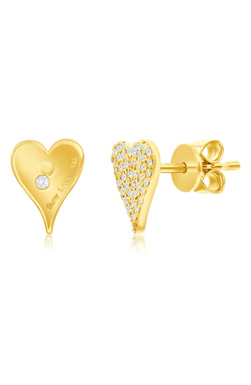 Suzy Levian Diamonds 14k Gold Diamond Pavè Heart Stud Earrings In Yellow
