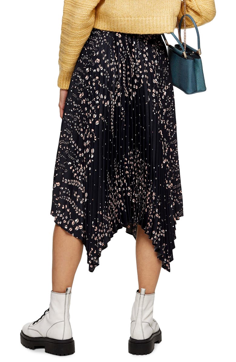 Topshop Floral Belted Pleated Midi Skirt, Alternate, color, 