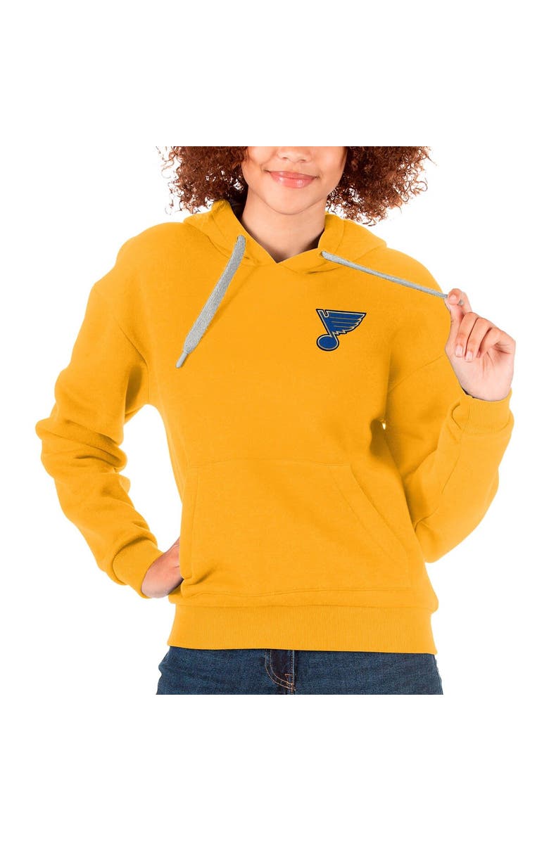 ANTIGUA Women's Antigua Gold St. Louis Blues Primary Logo Victory Pullover Hoodie, Main, color, 