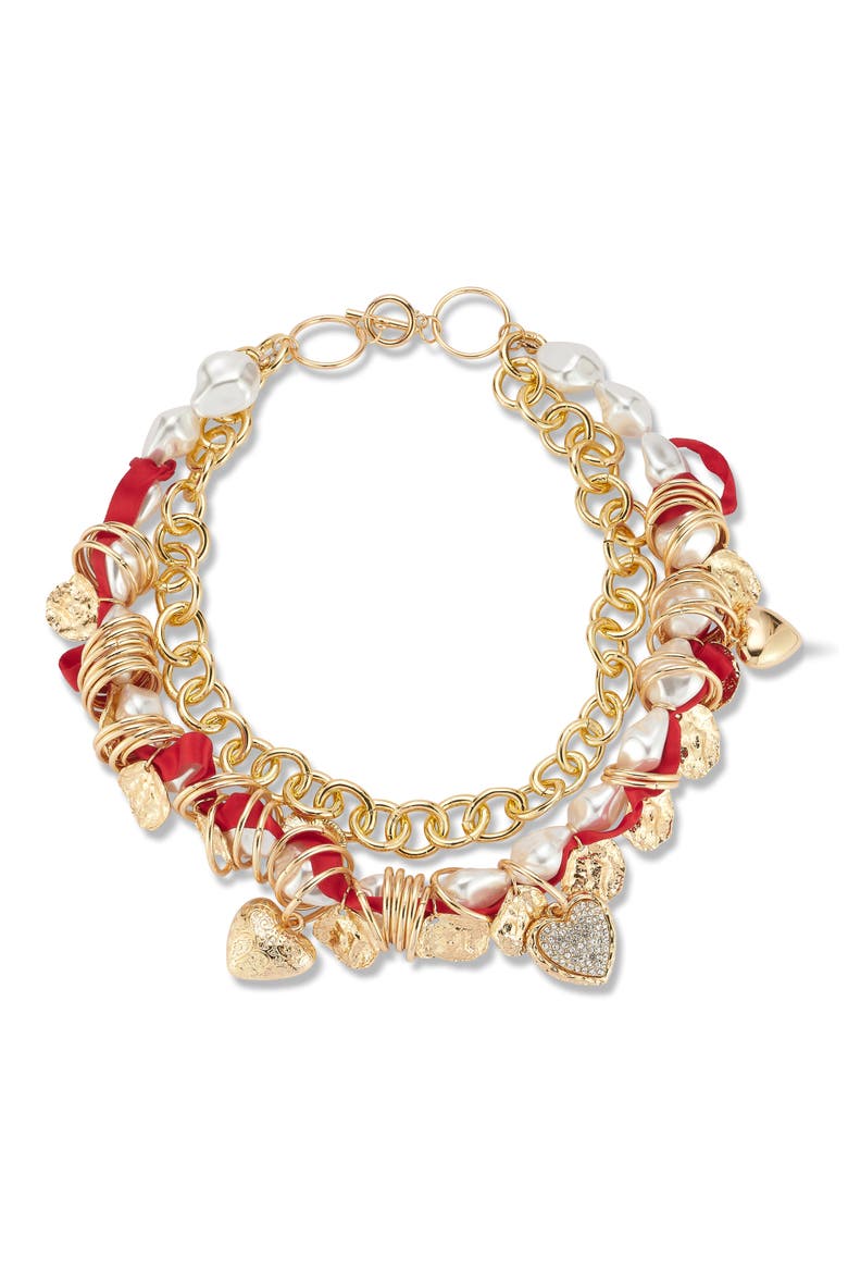 Double Layer Heart Charm Necklace, Alternate, color, GOLD